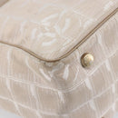 CHANEL New Travel Line Tote Bag Canvas Beige Gold Tone CC Auth gh2368-16