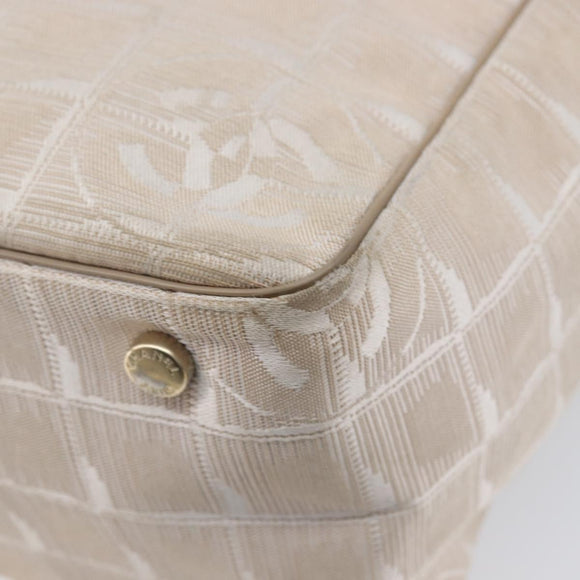 CHANEL New Travel Line Tote Bag Canvas Beige Gold Tone CC Auth gh2368