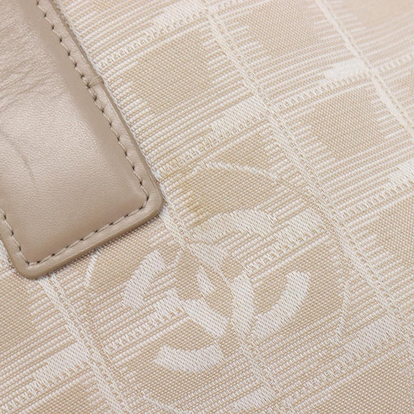 CHANEL New Travel Line Tote Bag Canvas Beige Gold Tone CC Auth gh2368