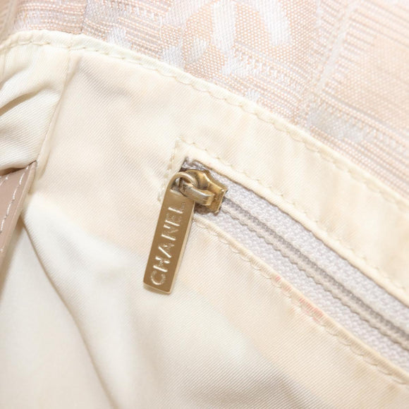 CHANEL New Travel Line Tote Bag Canvas Beige Gold Tone CC Auth gh2368
