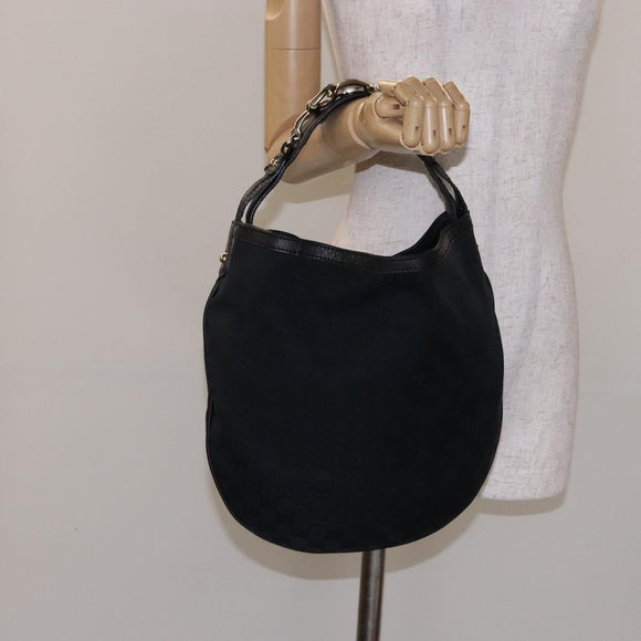 GUCCI GG Canvas Hand Bag Black Gold Auth gh237
