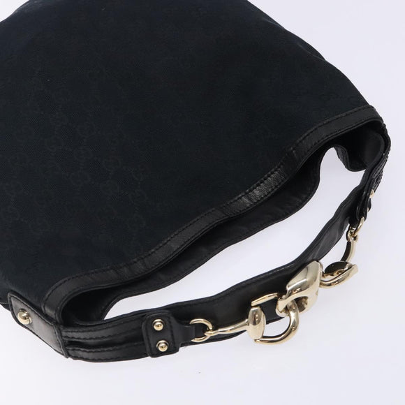 GUCCI GG Canvas Hand Bag Black Gold Auth gh237