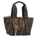 FENDI Zucca Canvas Hand Bag Black Gold Tone 7VA165 Auth gh2374-1
