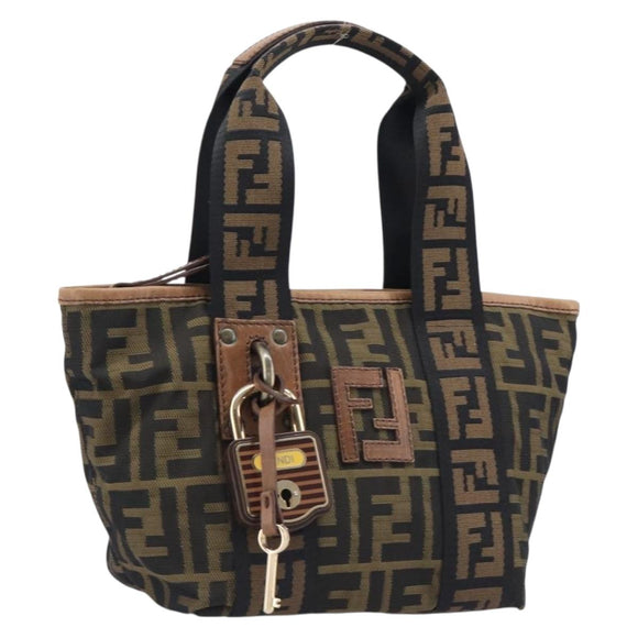 FENDI Zucca Canvas Hand Bag Black Gold Tone 7VA165 Auth gh2374