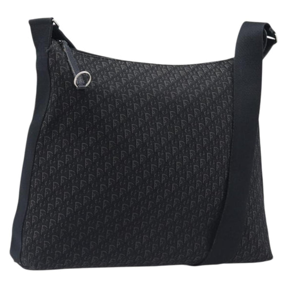 Christian Dior Trotter Canvas Shoulder Bag Black Silver Auth gh2375