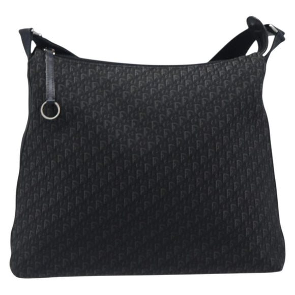 Christian Dior Trotter Canvas Shoulder Bag Black Silver Auth gh2375