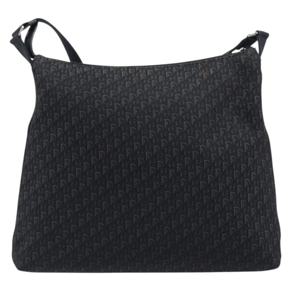 Christian Dior Trotter Canvas Shoulder Bag Black Silver Auth gh2375