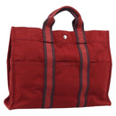 HERMES Fourre Tout MM Hand Bag Canvas Red Silver Auth gh2382-1