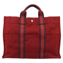 HERMES Fourre Tout MM Hand Bag Canvas Red Silver Auth gh2382-13