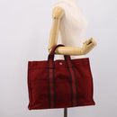 HERMES Fourre Tout MM Hand Bag Canvas Red Silver Auth gh2382-21
