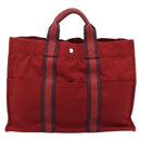 HERMES Fourre Tout MM Hand Bag Canvas Red Silver Auth gh2382-2