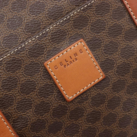 CELINE Macadam Boston Bag PVC Brown Gold Tone Auth gh2383A