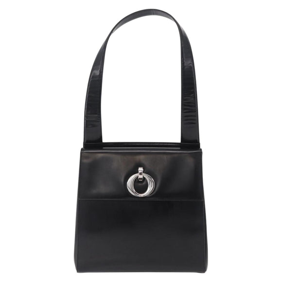 Christian Dior Shoulder Bag Patent Black Silver Auth gh2387