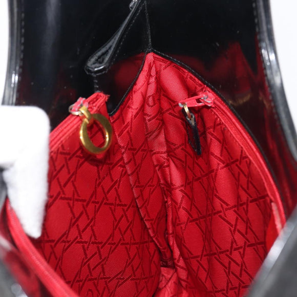 Christian Dior Canage Hand Bag Nylon Black Gold Tone Auth gh2390