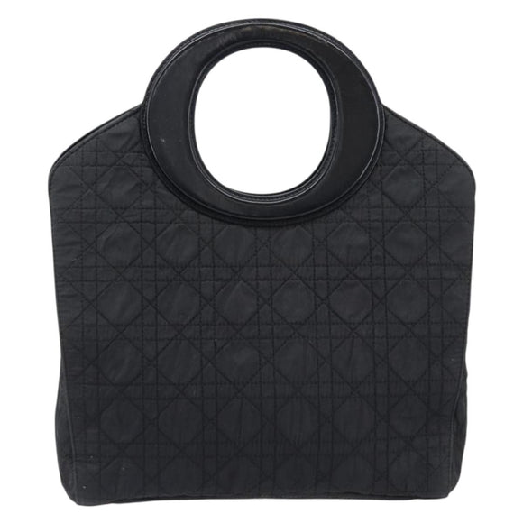 Christian Dior Canage Hand Bag Nylon Black Gold Tone Auth gh2390