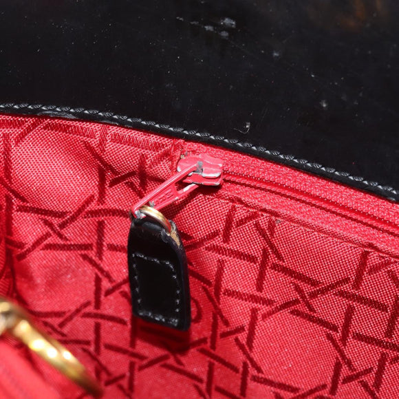 Christian Dior Canage Hand Bag Nylon Black Gold Tone Auth gh2390