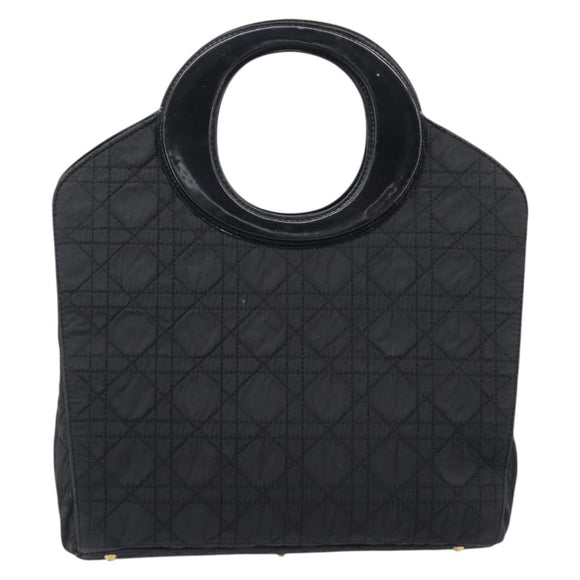 Christian Dior Canage Hand Bag Nylon Black Gold Tone Auth gh2390