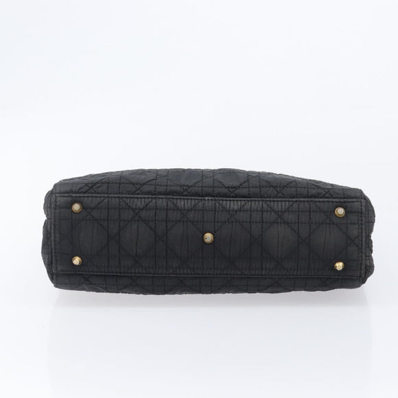 Christian Dior Canage Hand Bag Nylon Black Gold Tone Auth gh2390