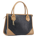 SAINT LAURENT Hand Bag Leather Black Beige Auth gh2393-1