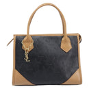 SAINT LAURENT Hand Bag Leather Black Beige Auth gh2393-2