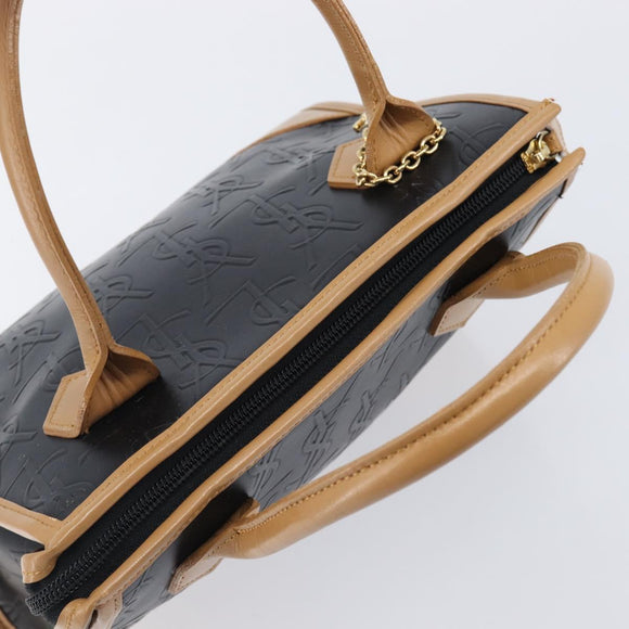SAINT LAURENT Hand Bag Leather Black Beige Auth gh2393