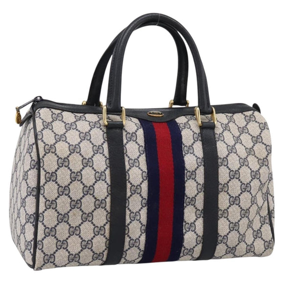 GUCCI GG Supreme Sherry Line Hand Bag PVC Navy Gold Tone 40 3842 Auth gh2396