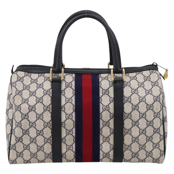 GUCCI GG Supreme Sherry Line Hand Bag PVC Navy Gold Tone 40 3842 Auth gh2396