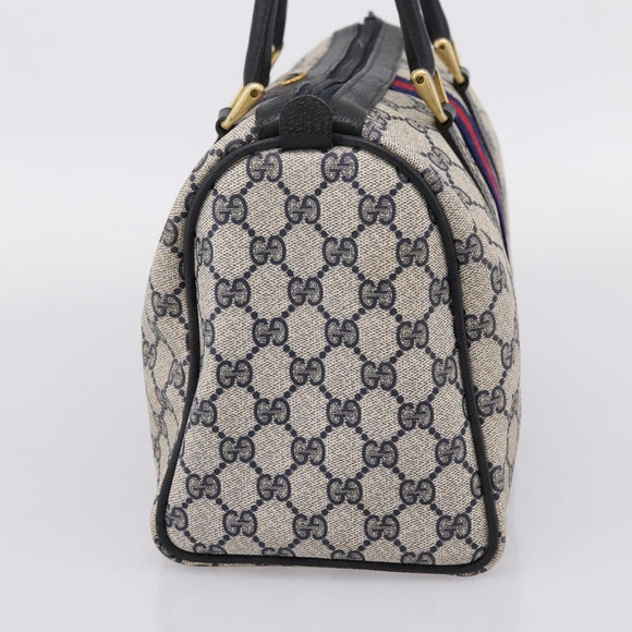 GUCCI GG Supreme Sherry Line Hand Bag PVC Navy Gold Tone 40 3842 Auth gh2396