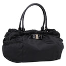 Salvatore Ferragamo Vala Tote Bag Nylon Black Gold Tone Auth gh2398A-1