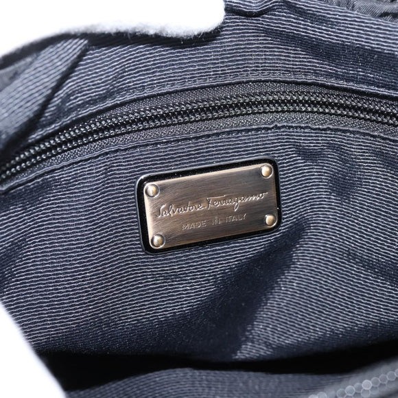 Salvatore Ferragamo Vala Tote Bag Nylon Black Gold Tone Auth gh2398A