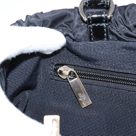 Salvatore Ferragamo Vala Tote Bag Nylon Black Gold Tone Auth gh2398A
