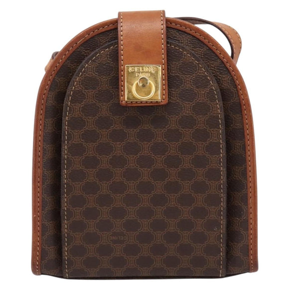 CELINE Macadam Shoulder Bag PVC Brown Gold Tone Auth gh2400