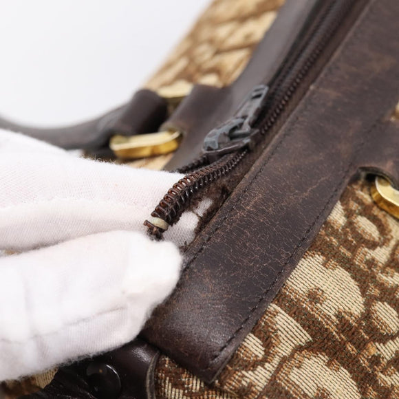 Christian Dior Trotter Canvas Hand Bag Brown Gold Tone Auth gh2402