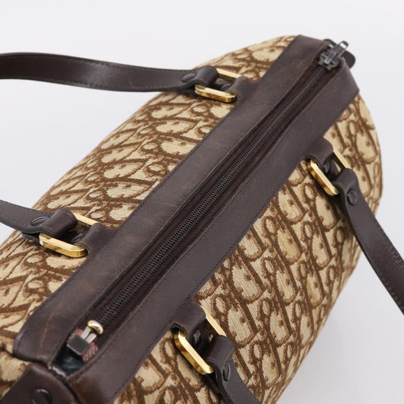 Christian Dior Trotter Canvas Hand Bag Brown Gold Tone Auth gh2402