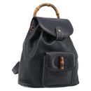 GUCCI Bamboo Backpack Leather Black Gold Tone 003 2034 0030 Auth gh2404-1