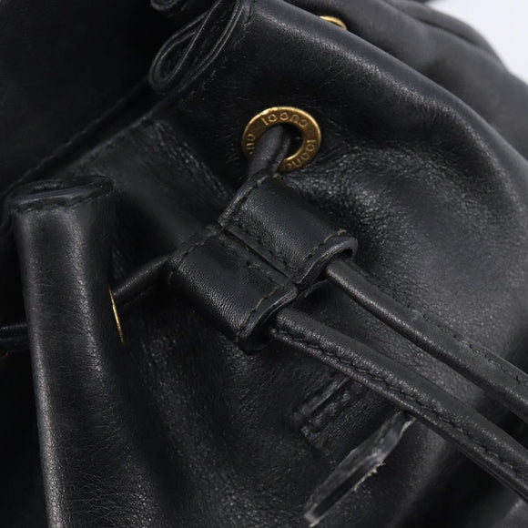 GUCCI Bamboo Backpack Leather Black Gold Tone 003 2034 0030 Auth gh2404
