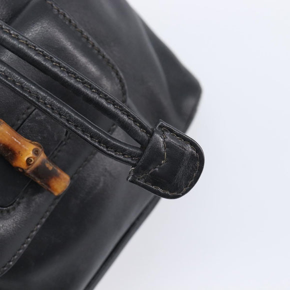 GUCCI Bamboo Backpack Leather Black Gold Tone 003 2034 0030 Auth gh2404
