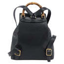GUCCI Bamboo Backpack Leather Black Gold Tone 003 2034 0030 Auth gh2404-2