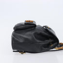 GUCCI Bamboo Backpack Leather Black Gold Tone 003 2034 0030 Auth gh2404-3