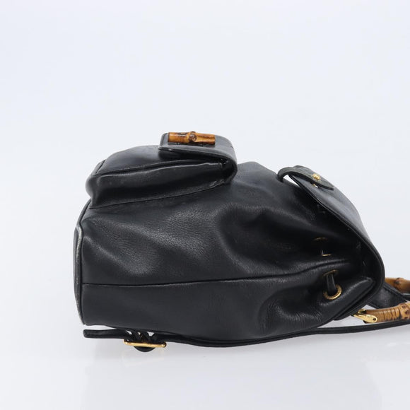GUCCI Bamboo Backpack Leather Black Gold Tone 003 2034 0030 Auth gh2404