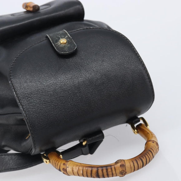 GUCCI Bamboo Backpack Leather Black Gold Tone 003 2034 0030 Auth gh2404