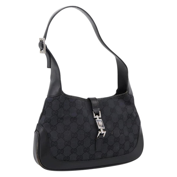 GUCCI GG Canvas Jackie Hand Bag Black 001 3735 Auth gh2405