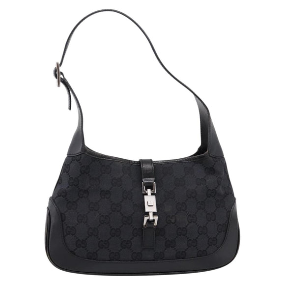 GUCCI GG Canvas Jackie Hand Bag Black 001 3735 Auth gh2405
