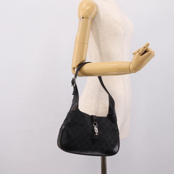 GUCCI GG Canvas Jackie Hand Bag Black 001 3735 Auth gh2405