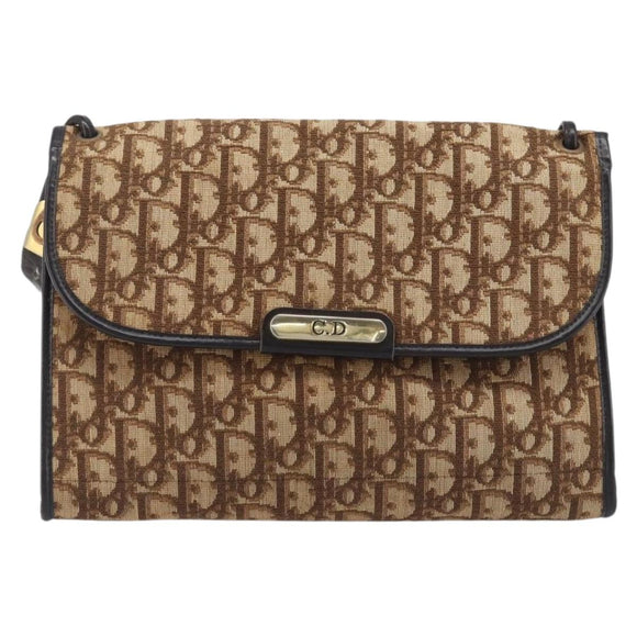 Christian Dior Trotter Canvas Shoulder Bag Brown Gold Tone Auth gh2408