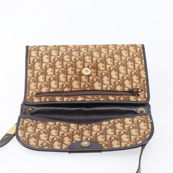 Christian Dior Trotter Canvas Shoulder Bag Brown Gold Tone Auth gh2408