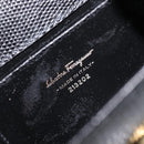 Salvatore Ferragamo Vala Chain Shoulder Bag Leather Black Gold Tone Auth gh2409-17