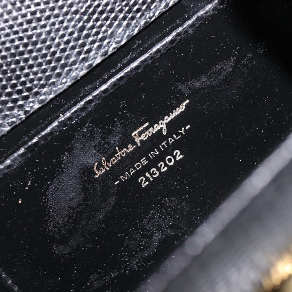 Salvatore Ferragamo Vala Chain Shoulder Bag Leather Black Gold Tone Auth gh2409