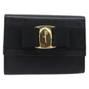 Salvatore Ferragamo Vala Chain Shoulder Bag Leather Black Gold Tone Auth gh2409-2