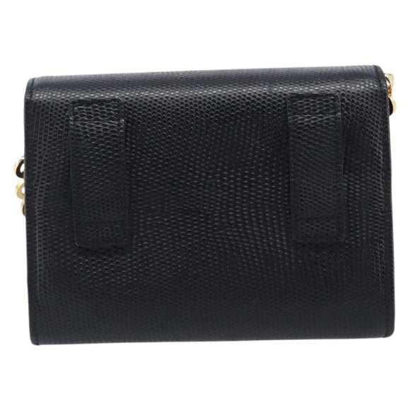 Salvatore Ferragamo Vala Chain Shoulder Bag Leather Black Gold Tone Auth gh2409